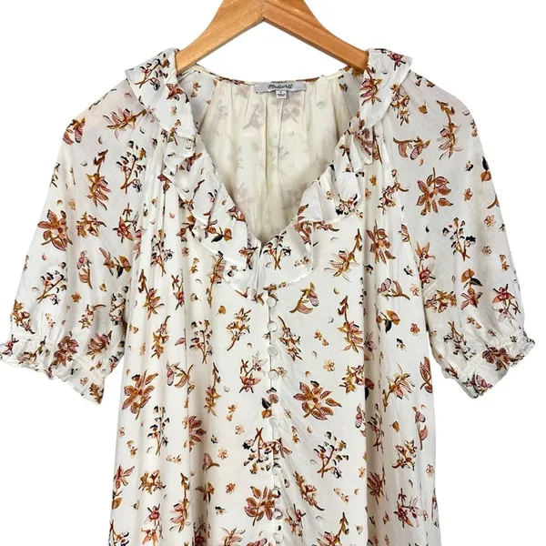 Madewell Ruffle Button Front Trapeze A-line Babydoll Dress Floral Reef Sz Small - Image 6