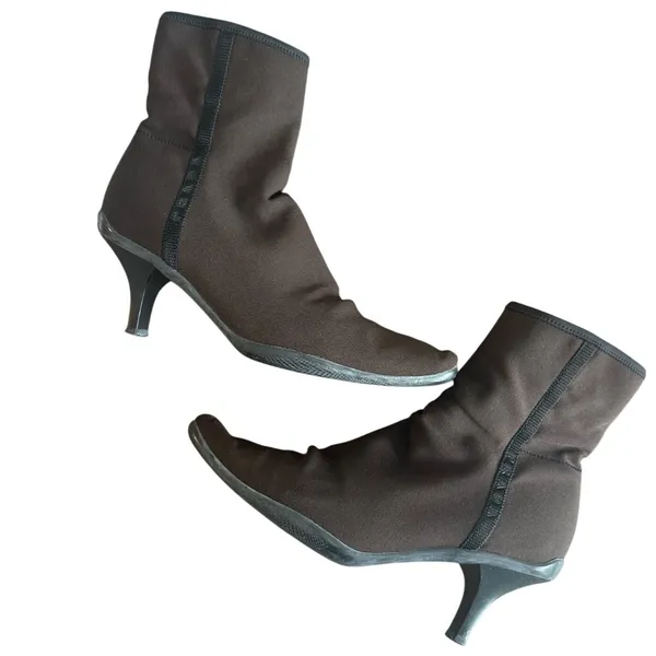 Vintage Prada Tessuto Nylon Sock Booties Kitten Heel Y2K Brown 38.5 - Image 4