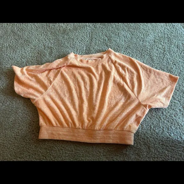 Active Wear Top Shirt Orange Peach Short Sleeves Large Size - Image 2