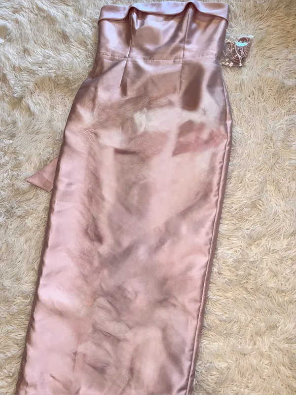 NEW Alfred Sung Eliza Bow Back Strapless Ballet Pink Satin Column Gown SZ 2 - Image 5