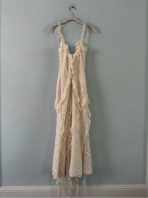 NWT Bardot Marsella Ruffle Sequin Ivory Bridal Coquette Midi Dress - Image 5