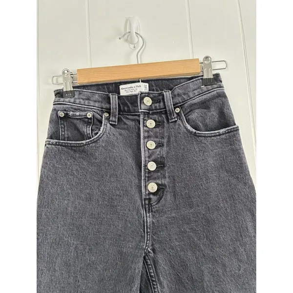 Abercrombie‎ Fitch Ultra High Rise Crop Button Fly Jeans Charcoal Wash Size 24 - Image 4