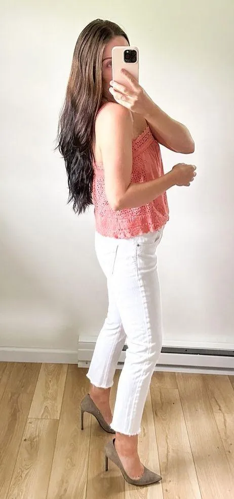 Pink Eyelet Embroidered Cropped Cami Top sz Small - Image 5