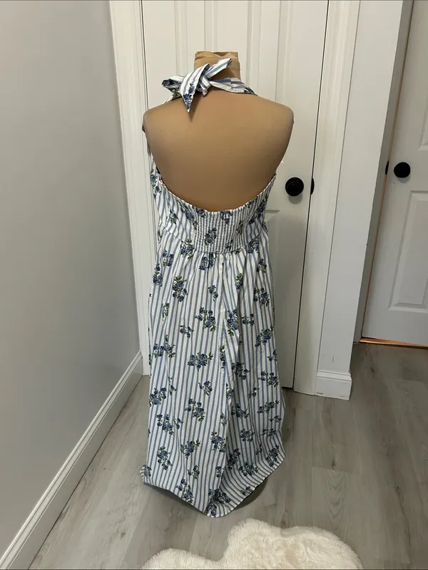 Laura Ashley Striped Floral Halter Midi/Maxi Dress - Image 4