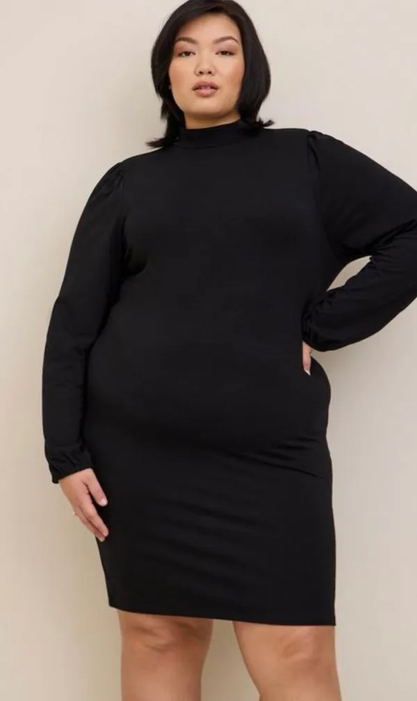 Black Jersey Blouson Sleeve Bodycon Mini Dress - Image 2