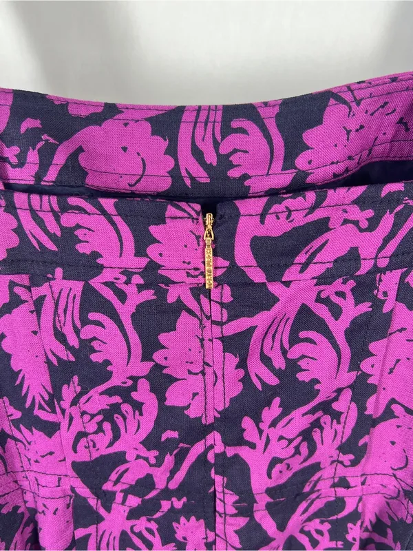 Tory Burch Jodie Floral Linen Cotton Fit & Flare Dress Purple Navy Size 6 - Image 5