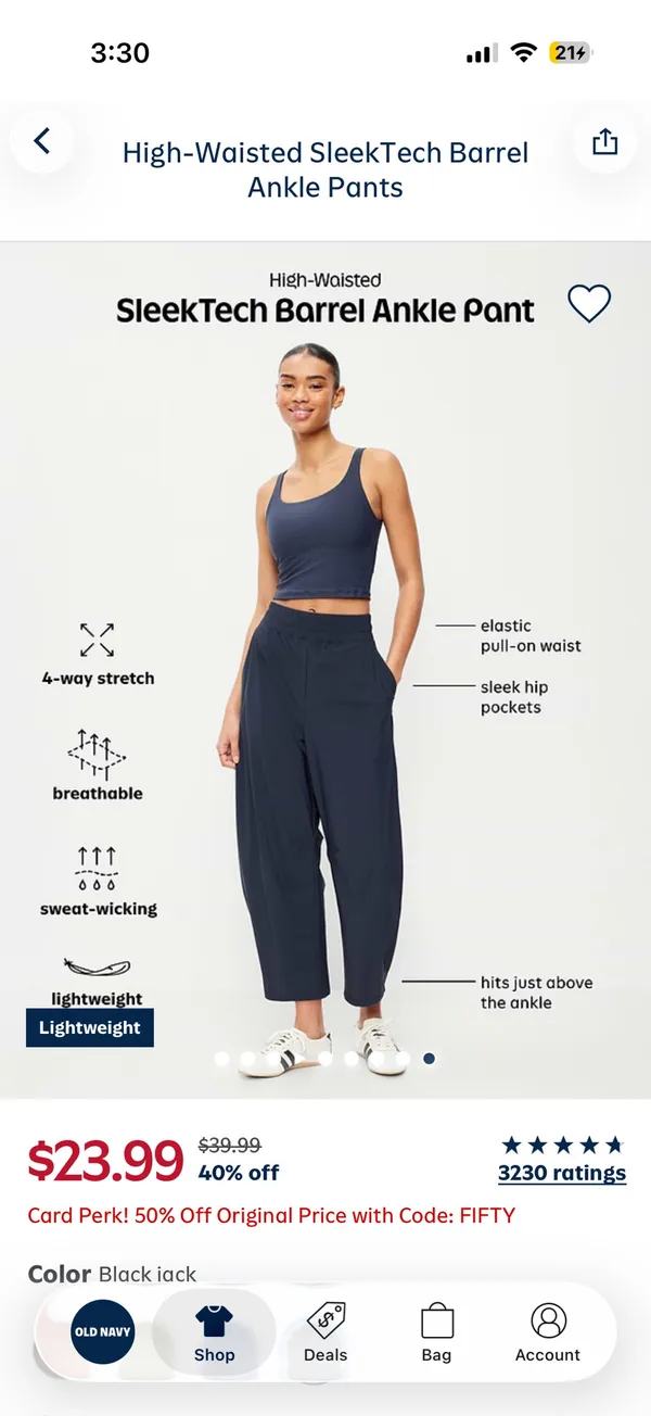 Old Navy Sleek Tech Barrel Ankle Pants - Image 4
