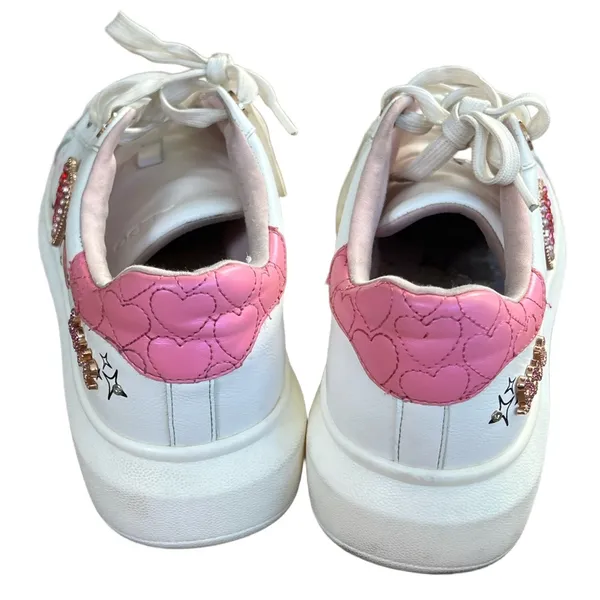 Aldo White and Pink Heart Embellished Sneakers - Image 5