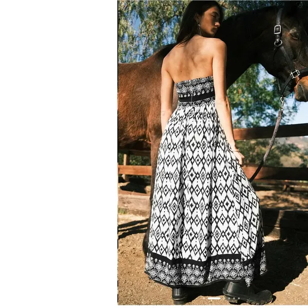Cupshe Black & White Geo Sleeveless Maxi Tube Dress XL NWT Resort Boho Spring - Image 2