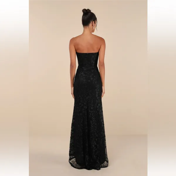 Lulus Romantic Beauty Black Floral Embroidered Strapless Maxi Dress C26‎ - Image 3