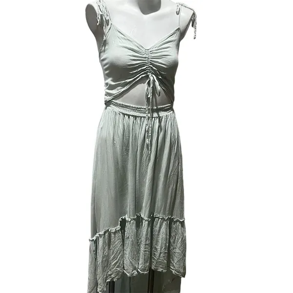 Birch and Stone Sage Green High-Low Maxi Dress w/ Front Cut-Out Size M - Image 2