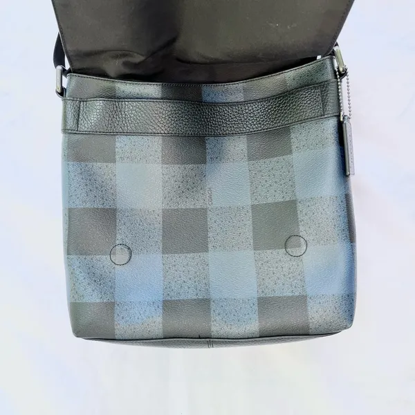 Coach | Charles Messenger Crossbody Buffalo Checker Flap Bag In Blue And Black - Image 4