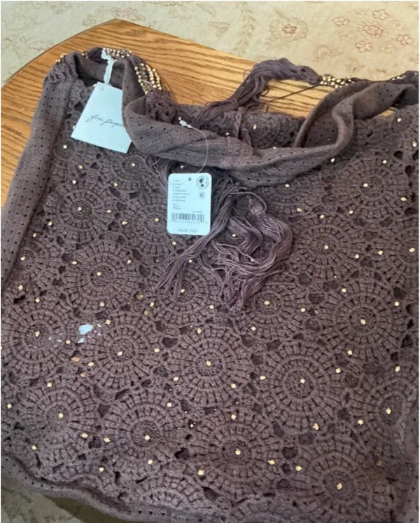 Free People Sunrise To Sunset Crochet Tote in Brown Pattern NWT $98R - Image 7