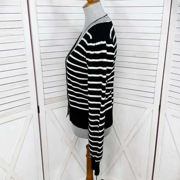 Bagatelle Collection Striped V Neck Cardigan‎ Sweater Black White Small - Image 2