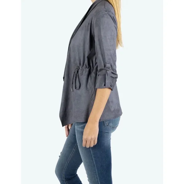 KUT FROM THE KLOTH Dianne Jacket Women Large Gray Faux Suede Drape Front Cinch‎ - Image 3