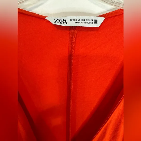 Zara‎ Tiered Midi Dress Short Sleeve V-neck Wrap Flounced Hem Red/ Orange XS - Image 5