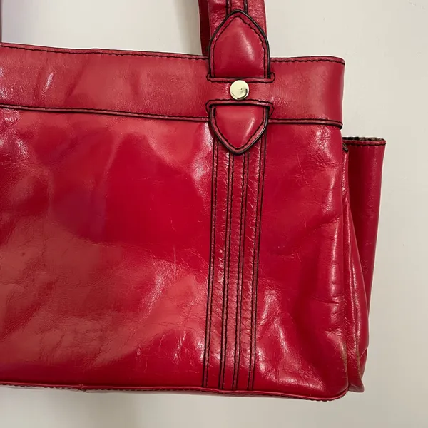Kate Landry Red Leather Shoulder Bag Zebra Print Lining‎ Multi Compartment Tote - Image 12