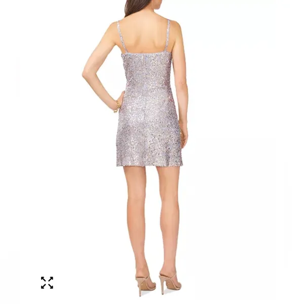 1.STATE‎ Silver Sequin Wrap Mini Dress Size Small NWT - Image 2