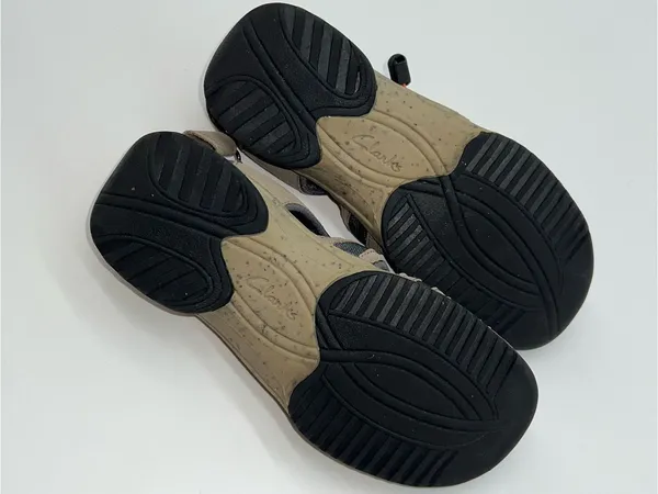 Clarks Tuvia‎ Women's Hiking Sandals in Taupe and Orange Hook and Loop Back-Sz 7 - Image 9