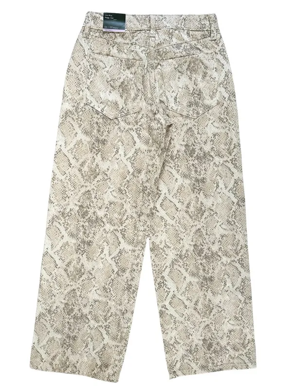 NWT Wild Fable Low Rise Baggy Wide Leg Snake-Print Jeans White Tan Size XXS - Image 4