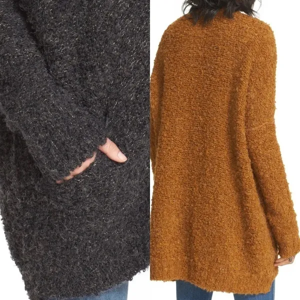 Free People Oversized Bouclé V-Neck Cardigan Size Small Gray Pockets Boho Alpaca - Image 4