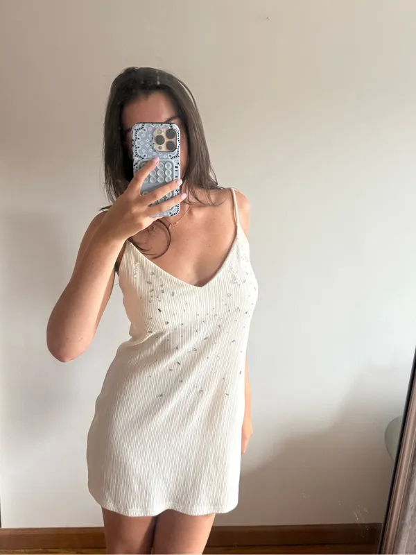 Zara white knit mini dress with silver rhinestones - Image 2