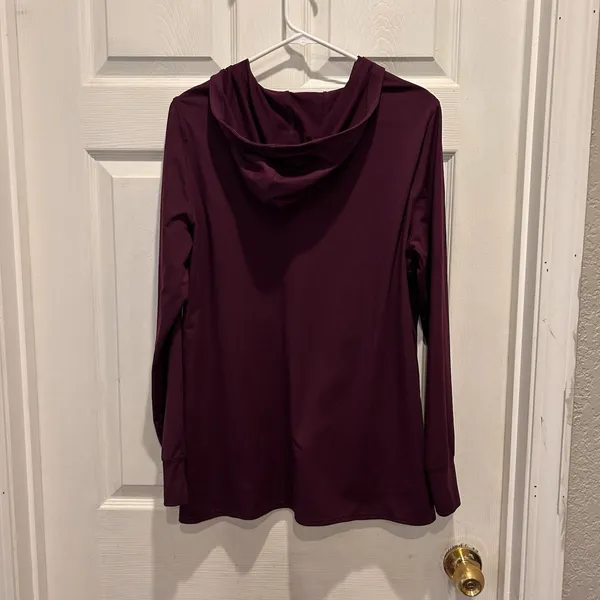 LL Bean Womens Large 1/4 Zip Hoodie Burgundy‎ Performance Pullover Thumbholes - Image 7
