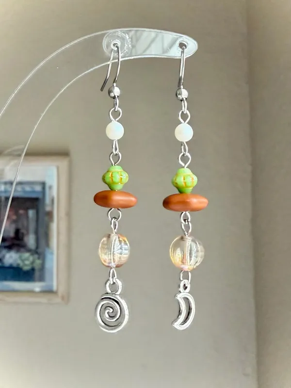 Handmade quality Czech glass beads mix fairy whimsy unique dangle earrings🌀🌙 - Image 5