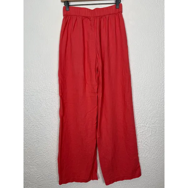 Abercrombie & Fitch Linen Blend Wide Leg Pull-On Pants Coral Size Small - Image 2