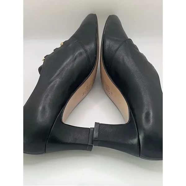 Vaneli Leather Pointed Toe Pump Gold Chain Link Women 7 Black Bridgenton‎ Style - Image 6