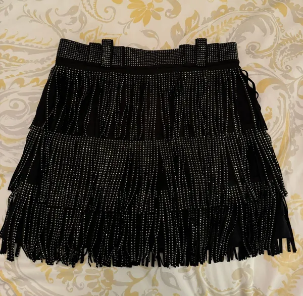 Blushing Brunette Black Fringe Skirt - Image 2
