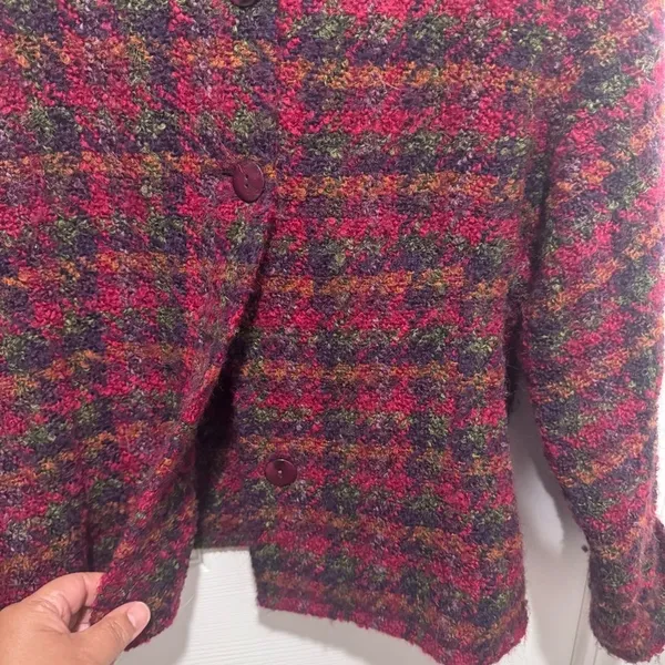 Vintage Cottage Classics Plaid Teddy Jacket Women's L Red Purple Boucle Button - Image 2