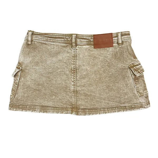 NWOT Princess Polly Velveto Low Rise Denim Mini Skirt in Camel Tan Size 8 - Image 3