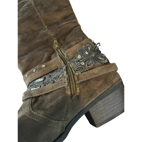 Not‎ Rated Boots Womens 7.5 Pull On 1/2 Zip Riding Boot Brown Faux Leather - Image 4