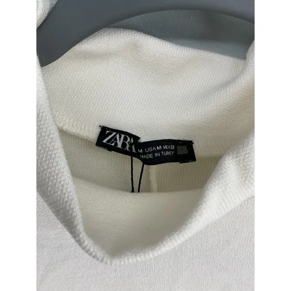 Zara Women Midi Dress White Ruched Mock Neck Cap Sleeve Medium - Image 6