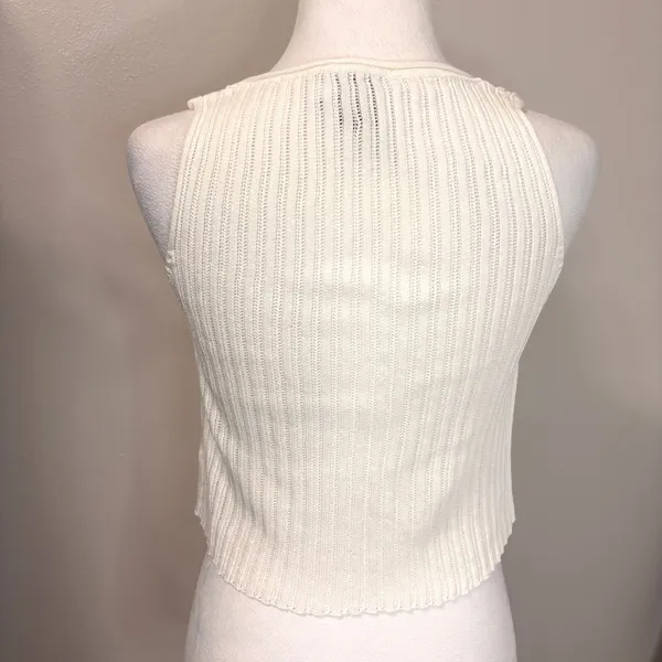Princess Polly Knit Tie FrontCrop Top Women S/M Ivory Pointelle Ribbed‎ Festival - Image 3