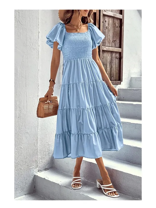 PrettyGarden Summer Puff Sleeve Midi Dress - Image 7