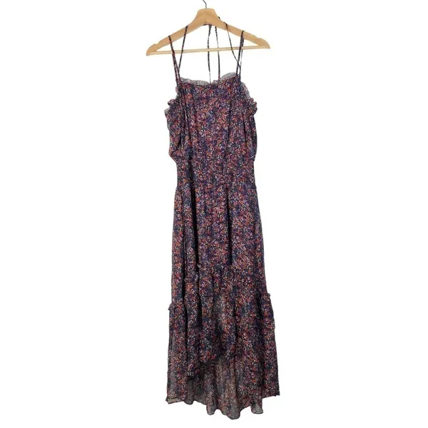 Parker‎ Amethyst Floral Silk Chiffon Purple & Red Floral Midi Dress M - Image 3