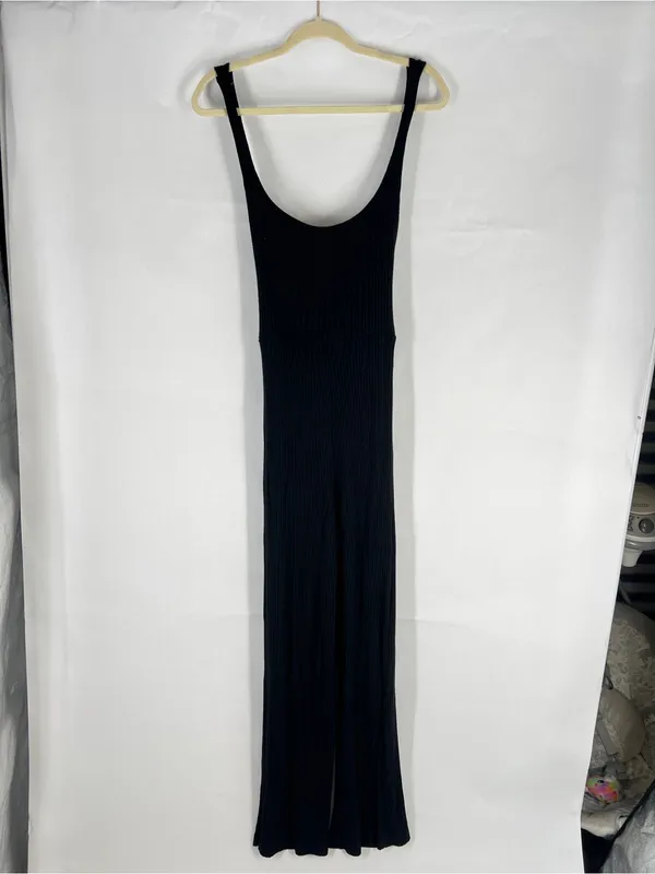 Reformation‎ Black Ribbed Wide-Leg Jumpsuit with Tie Waist - Image 10