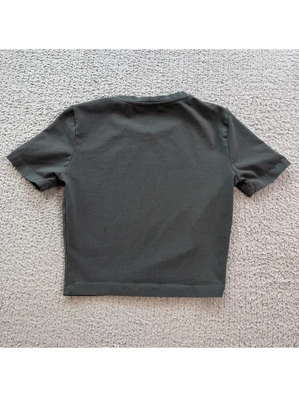 Zara Dark Gray Fitted Stretch Cropped Baby Tee Womens XS Basics Top Minimalist - Image 2