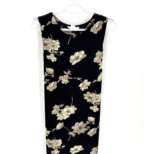 Vintage 90s black floral tie back maxi sleeveless dress sz 8 grunge alternative - Image 2