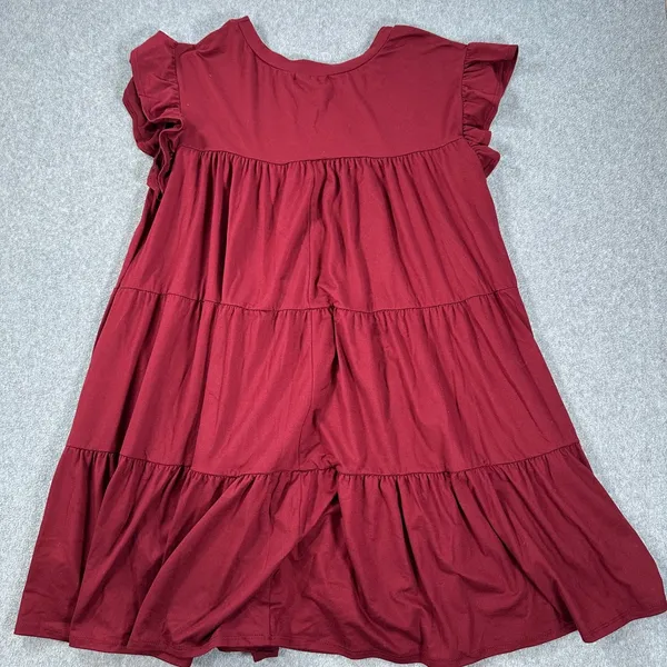Entro Babydoll Tiered Mini Dress Women's Small Crimson Flutter Sleeve Crew Neck - Image 8