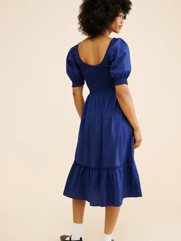 Hill House The Louisa Nap Dress Cobalt Blue Smocked Puff-Sleeve Midi Dress - M - Image 2