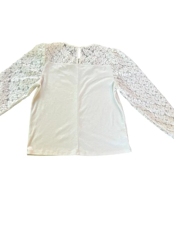 LOFT White Lace-Yoke Long Sleeve Top - Image 5
