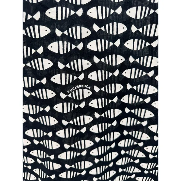 Tuckernuck‎ Piscis Catalans Fish Print Coverup Tunic Dress XS Black White Fringe - Image 8