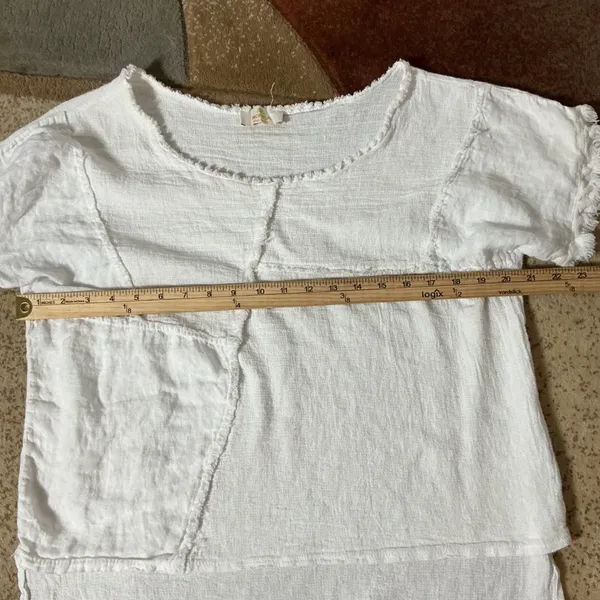 JBL Monica Italian Linen Patchwork Top Womens OS White Boho Frayed Raw Hem Gauze - Image 3