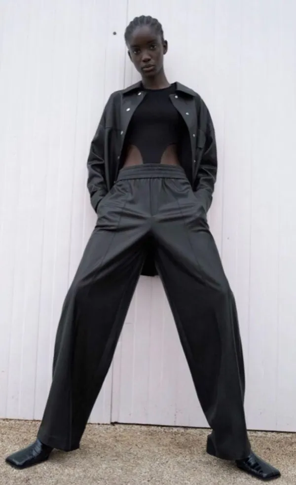 ZARA Black Faux Leather Wide Leg Pants Trousers - Image 8