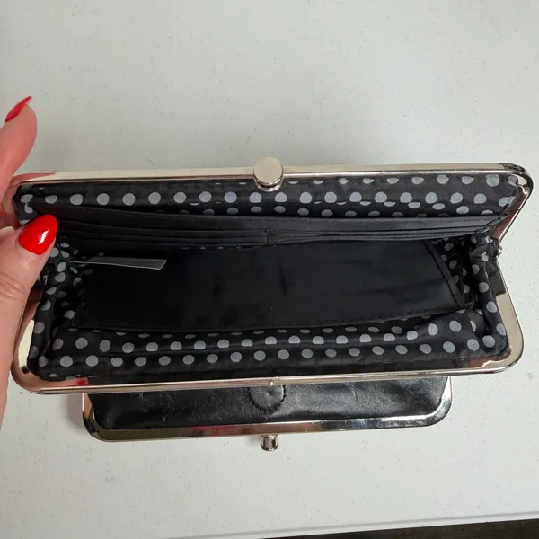 Kiss Lock Lauren Clutch Wallet Double Frame Black Vegan Faux Leather Iconic - Image 8