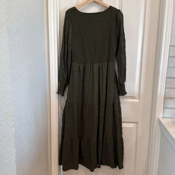 Kirundo smocked olive green long sleeve maxi dress - Image 9