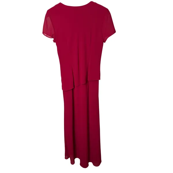 Positive Attitude Red Beaded Floral Embroidered Layered‎ Maxi Dress Size 6 - Image 7